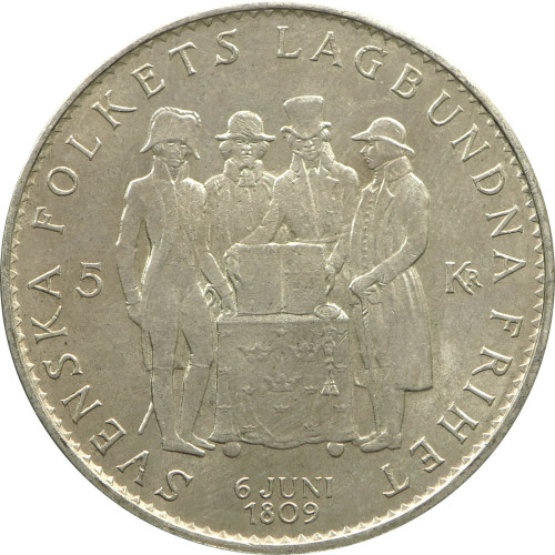 Sweden, 5 Kronor 1959, Constitution Sesquicentennial