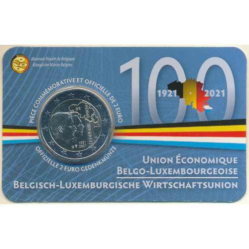 Belgium, 2 Euro 2021, 100 Years of BLEU (coincard)