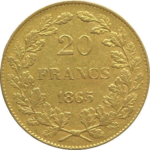 Belgium, 20 Francs 1865