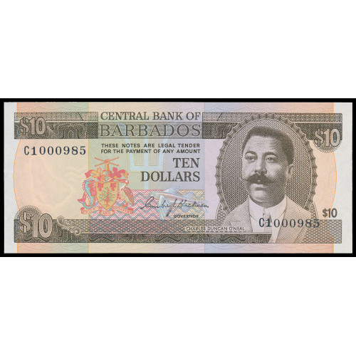 Barbados, 10 Dollars 1973 (low number)