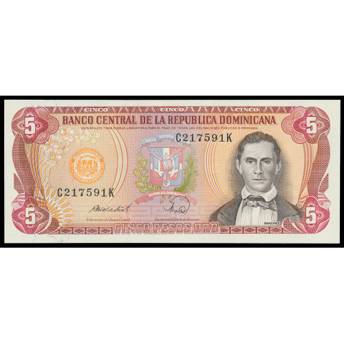 Dominican Republic, 5 Pesos Oro 1988