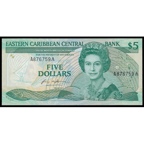 East Caribbean States, 5 Dollars 1986-88, B 876759 A