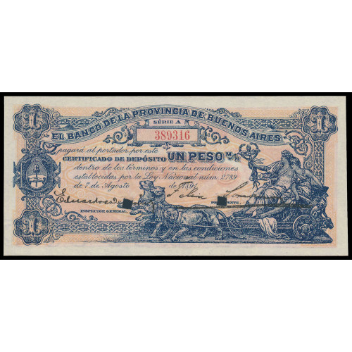 Argentina - El Banco de la Provincia de Buenos Aires, 1 Peso 1891