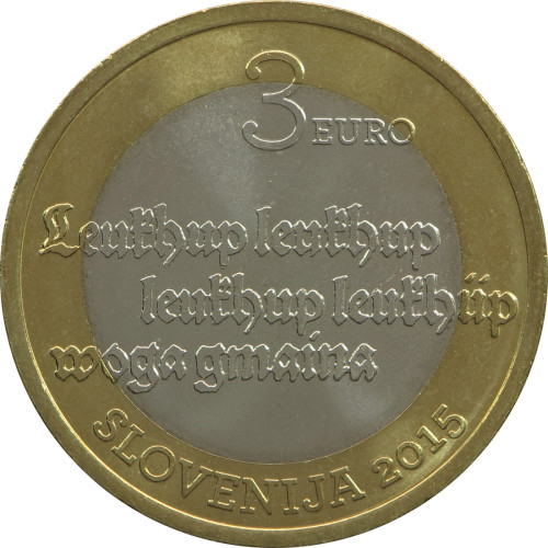 Slovenia, 3 Euro 2015, 500 Years of Slovenian script