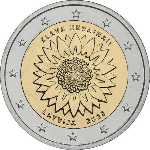 Latvia, 2 Euro 2023, Saulespuke Ukrainai