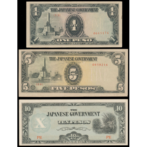 Philippines, 0,01 - 1000 Pesos 1942-45, 10 notes set