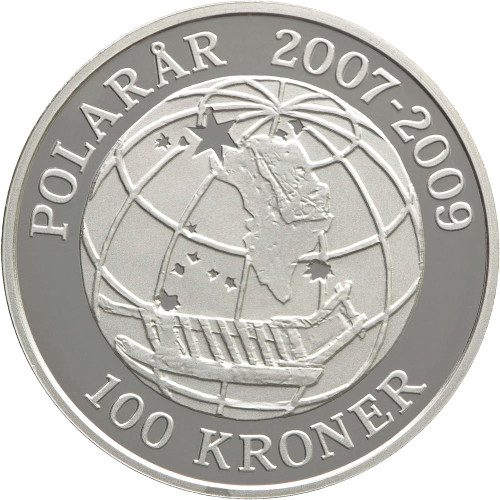 Denmark, 100 Kroner 2008, International Polar Year - Globe and dog sled