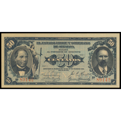 Mexico - El Estado Libre y Soberano de Sinaloa, 50 Centavos 1915