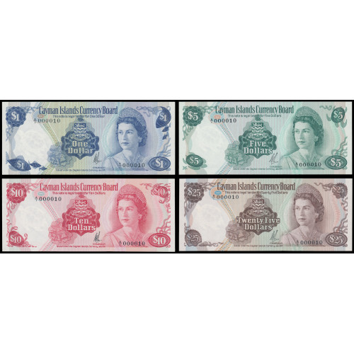 Cayman Islands, 1-25 Dollars 1971, A/1 000010 (Low number set)