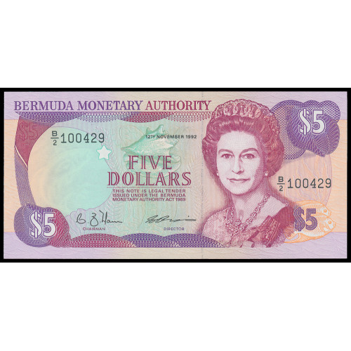 Bermuda, 5 Dollars 1992