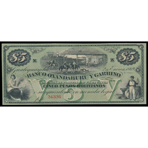 Argentina - El Banco Oxandaburu y Garbino, 5 Pesos Bolivianos 1869, 34336