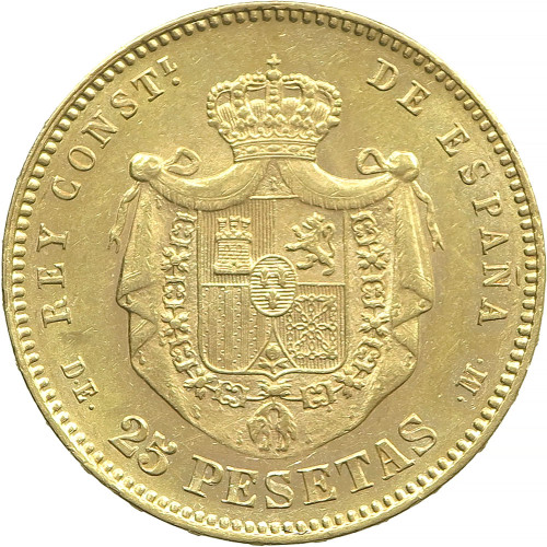 Spain, 25 Pesetas 1877 DE-M