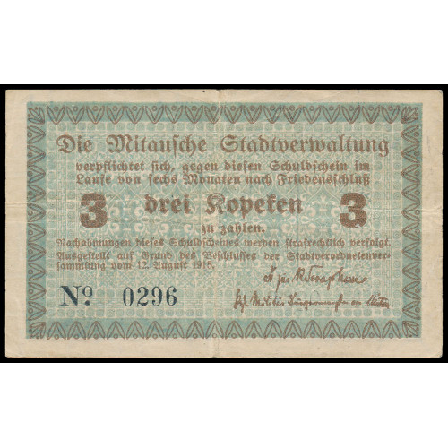 Mitau, 3 Kopeks 12.08.1915, 0296 (zu zahlen)