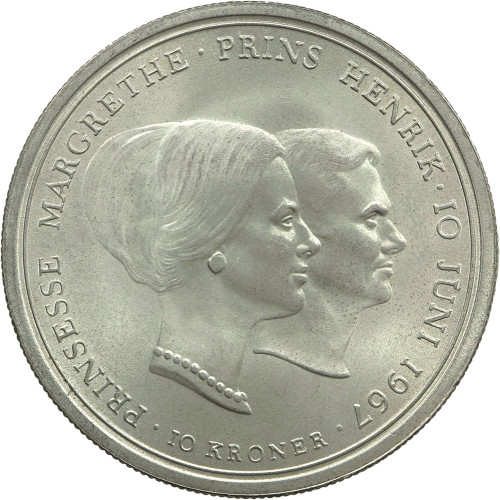 Denmark, 10 Kroner 1967, Wedding of Princess Margrethe