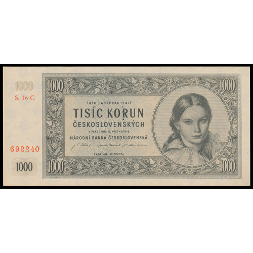 Czechoslovakia, 1000 Korun 1945, 692240, Perforated