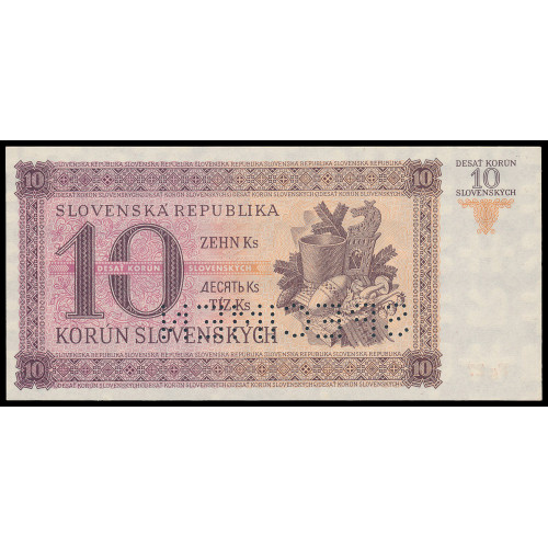 Slovakia, 10 Korun 1943, Fg 27 333782, Specimen