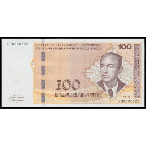 Bosnia & Herzegovina, 100 Konvertibilnih Maraka 2017, Latin letters on top (Croatian issue)