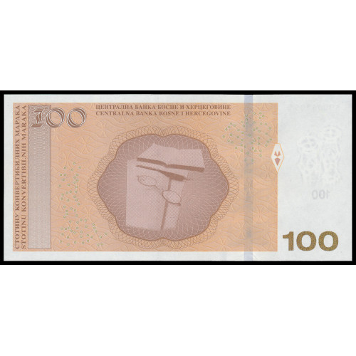 Bosnia & Herzegovina, 100 Konvertibilnih Maraka 2017, Cyrillic letters on top (Serbian issue)