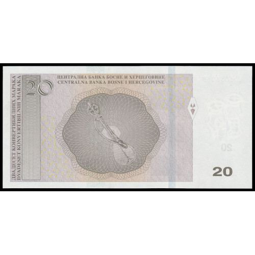 Bosnia & Herzegovina, 20 Konvertibilnih Maraka 2012, Cyrillic letters on top (Serbian issue)