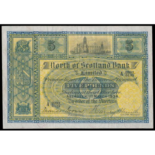 Scotland - North of Scotland Bank Limited, 5 Pounds 1934, A 0993 / 0123