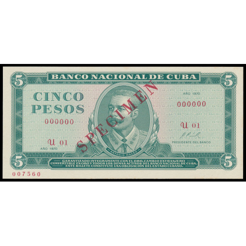 Cuba, 5 Pesos 1970, Specimen