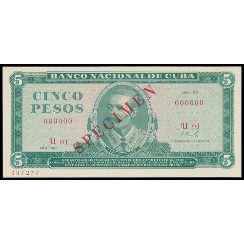 Cuba, 5 Pesos 1972, Specimen