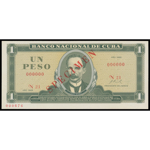 Cuba, 1 Peso 1969, Specimen