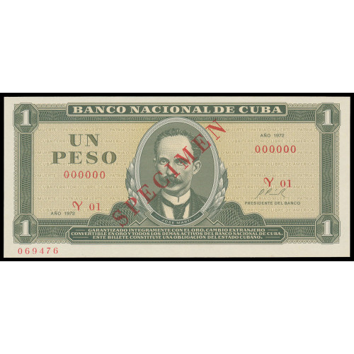 Cuba, 1 Peso 1972, Specimen