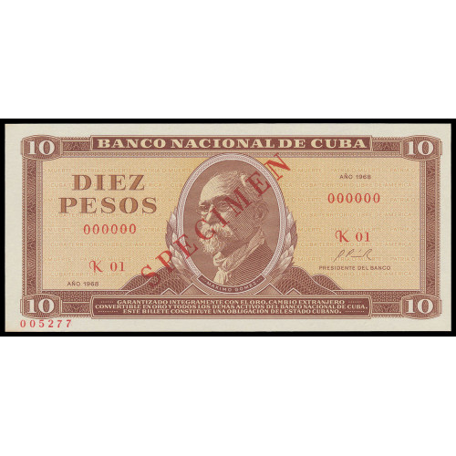 Cuba, 10 Pesos 1968, Specimen