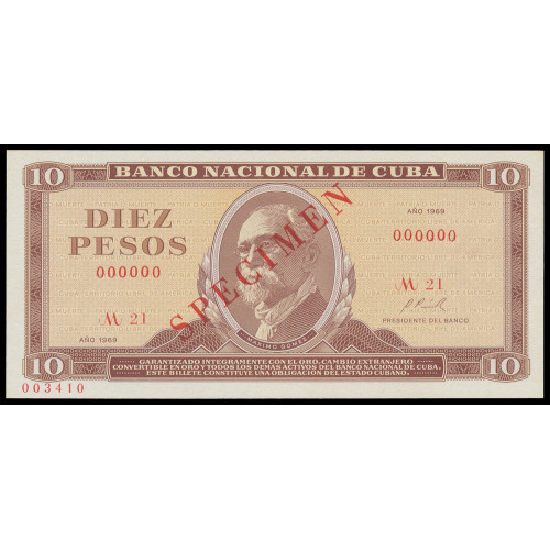 Cuba, 10 Pesos 1969, Specimen